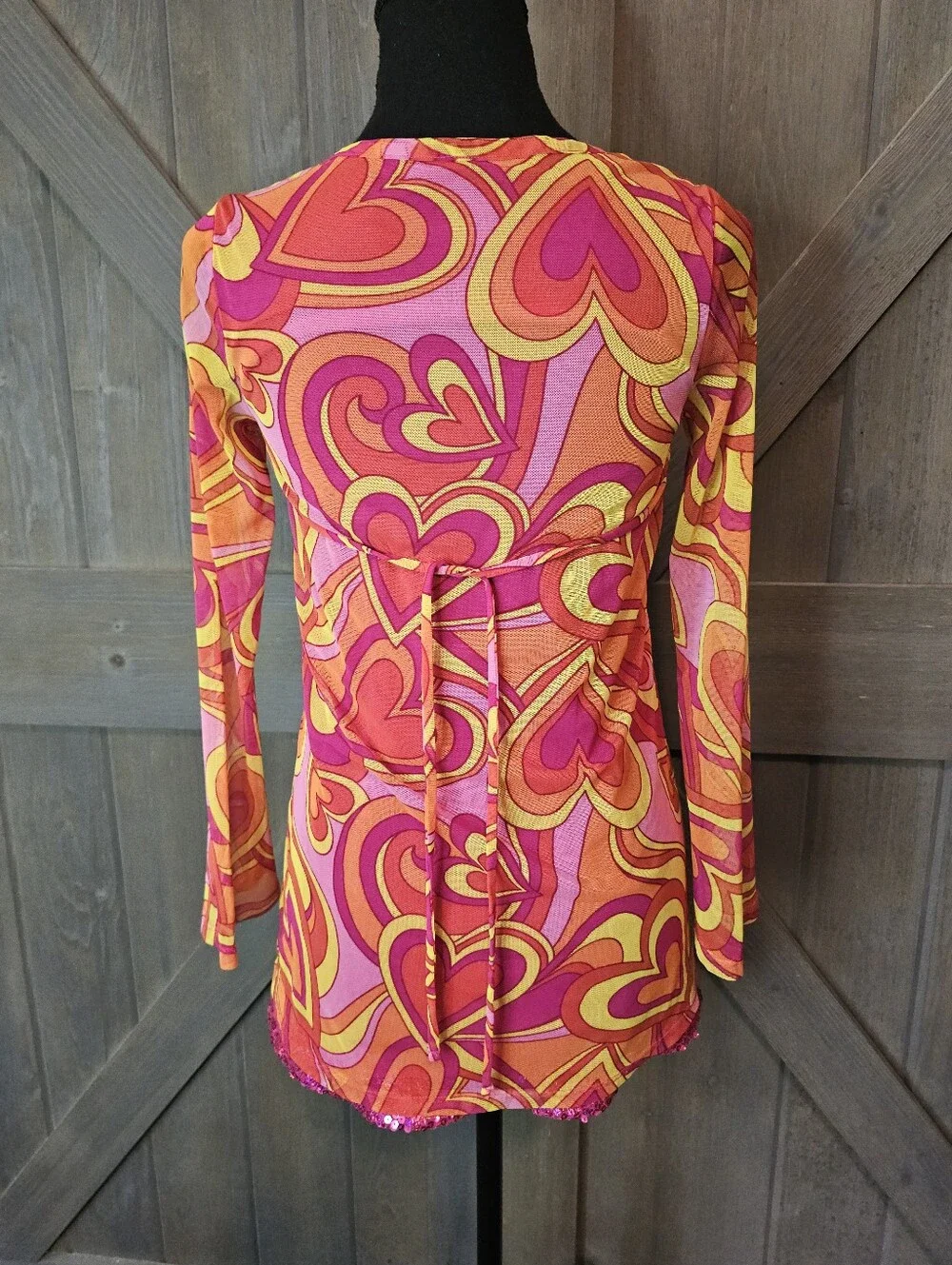 Justice Retro Heart Print Long Sleeve Tunic Top sz 12